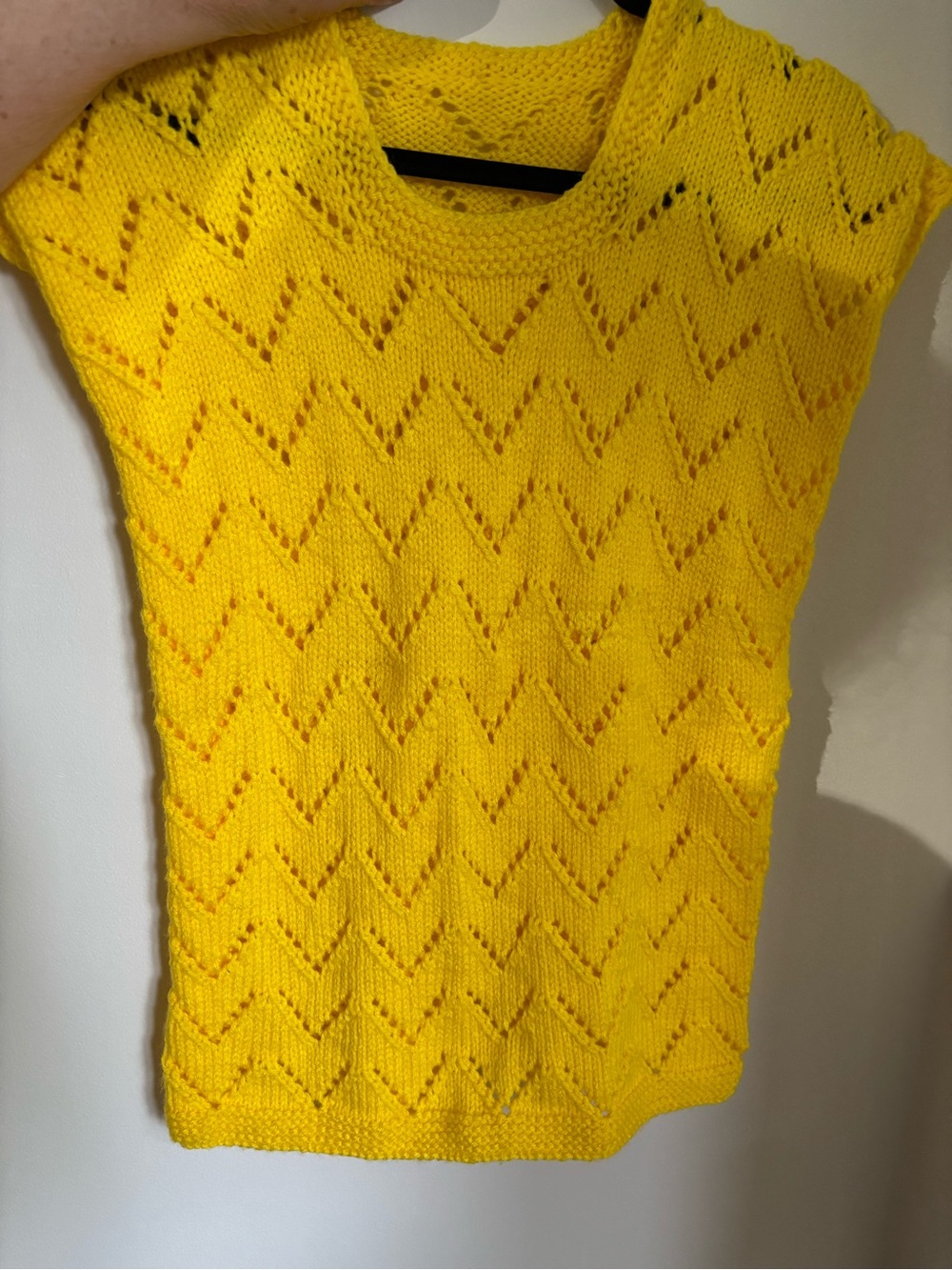 Handmade Yellow Knit Chevron Pointelle Women’s Sweater
